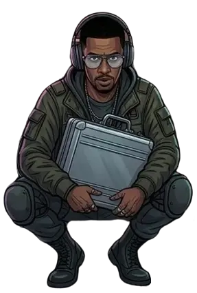 Pawn Shop Clerk crouches